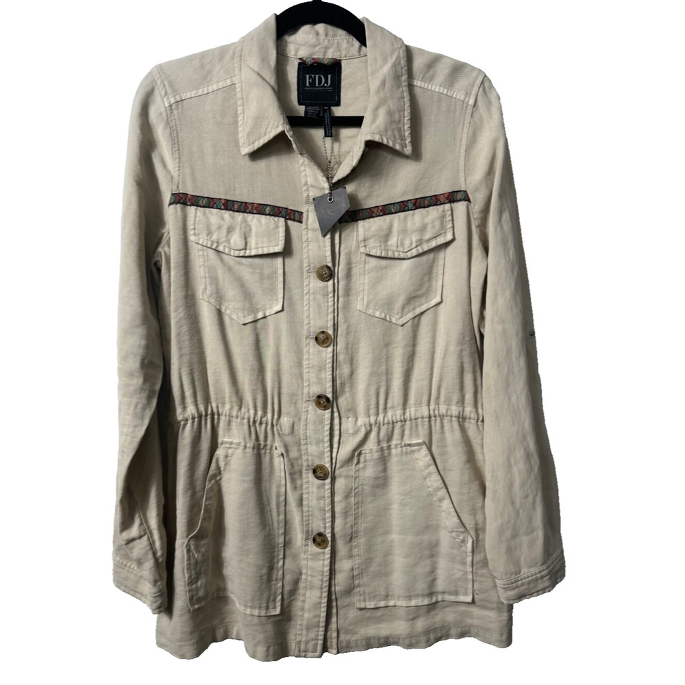 NEW French Dressing Jeans FDJ Utility Jacket Womens S Khaki Button Canada C11